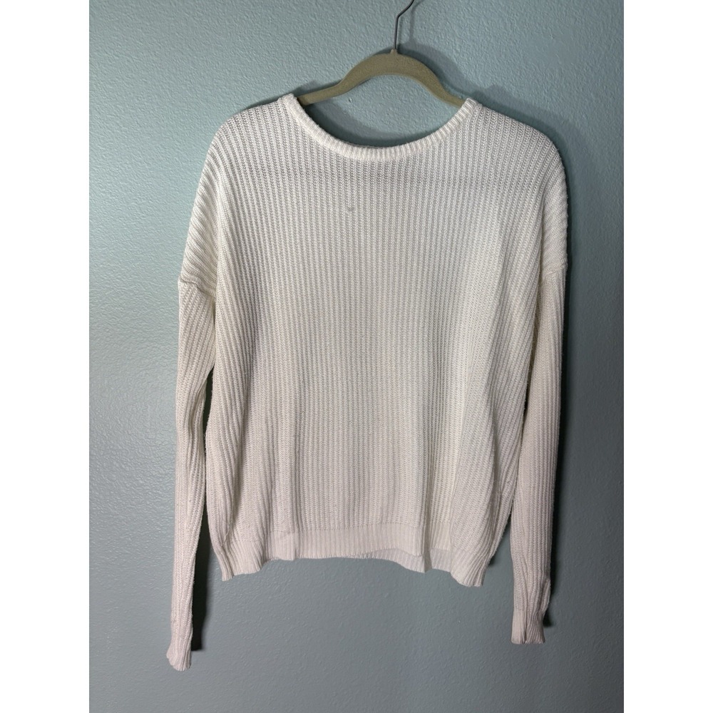 Brandy Melville White Ribbed Sweater One Size Crewneck Knit Made in Italy